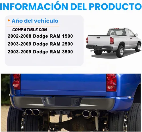 Vista 6 de SOCKIR Conjunto de parachoques de paso trasero con revestimiento antióxido Compatible con 2002-2008 Dodge Ram 1500 2003-2009 Ram 2500 3500 Pickup
