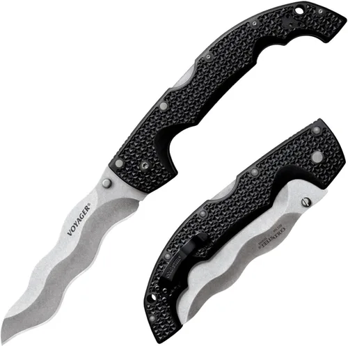 Vista 5 de Cold Steel Voyager Series - Cuchillo plegable con cierre de triple eje y clip de bolsillo, Negro, XL
