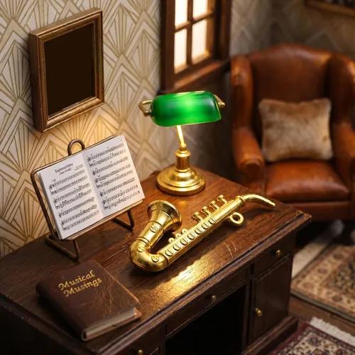 Vista 10 de Toyvian - Modelo de saxofón en miniatura, a escala 1:12, de latón, dorado, mini instrumento musical para decoración de casa de muñecas, accesorio