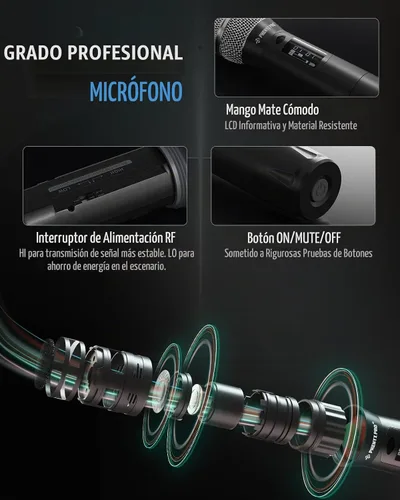 Vista 5 de Sistema de micrófono inalámbrico Phenyx Pro True Diversity con 1000 canales sintonizables, set de micrófono inalámbrico único con escaneo