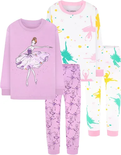 Vista 17 de DAUGHTER QUEEN Pijama de algodón para niñas de 4 piezas, talla 18 meses-12 años