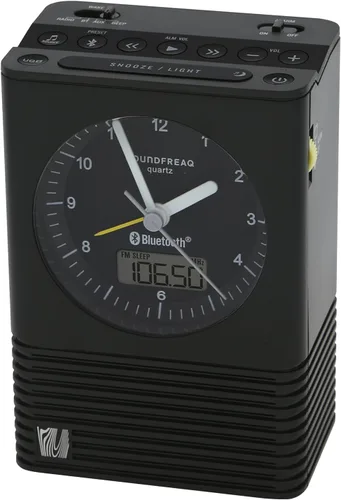 Vista 3 de Soundfreaq Sound Rise Classic, SFQ-14: Radio despertador de cabecera y altavoz Bluetooth, con reloj analógico, radio FM, puerto de carga USB