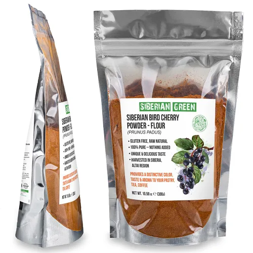 Vista 2 de Auténtica Cereza de Ave Siberiana en Polvo (Harina), Sin Gluten, Natural Cruda 300gr/10.58oz Altai Región Salvaje Cosechado