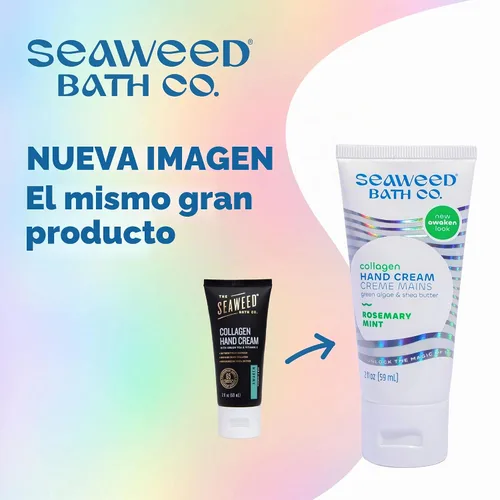 Vista 2 de Seaweed Bath Co. Crema de manos con colágeno, aroma a romero y menta, 2 onzas, algas cosechadas de forma sostenible, algas verdes, manteca de karité