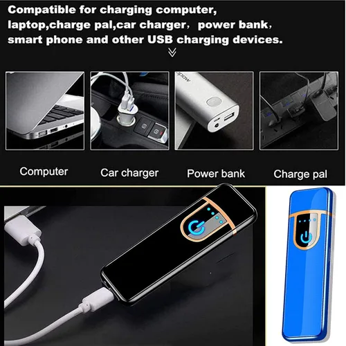 Vista 5 de Encendedor electrónico recargable por USB, mini pantalla táctil creativa, pantalla LED, resistente al viento, sin llama con cable de carga, silencio