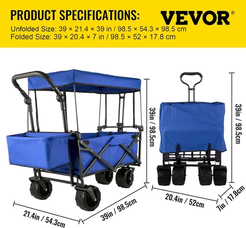 Vista 7 de Happbuy - Carro plegable con toldo extraíble, 220 libras, carrito de playa plegable resistente con ruedas grandes