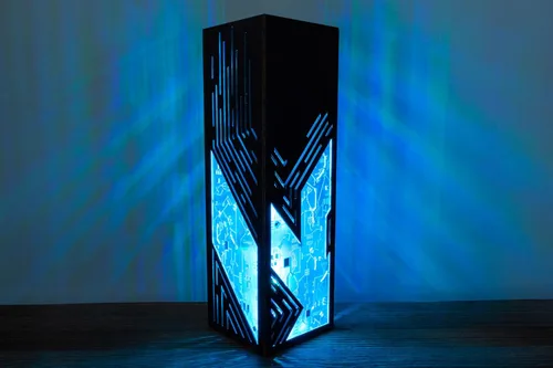 Vista 7 de Lámpara contemporánea futurista de líneas inclinadas Lámpara de escritorio LED RGB estilo punk de ciencia ficción Lámpara de noche hecha a mano