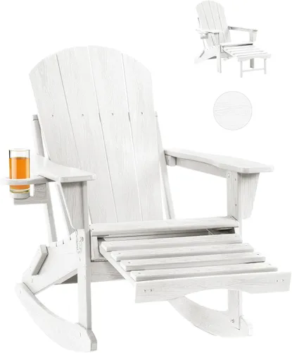 Vista 14 de Mecedora plegable Adirondack, silla de patio multifuncional 4 en 1 con otomana retráctil, silla de exterior con textura de madera, silla de césped