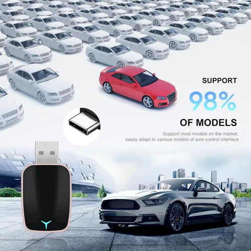 Vista 6 de CAMECHO Adaptador inalámbrico 2 en 1 para automóvil CarPlay Android Auto, adaptador inalámbrico Apple Car Play Android Auto, adaptador CarPlay