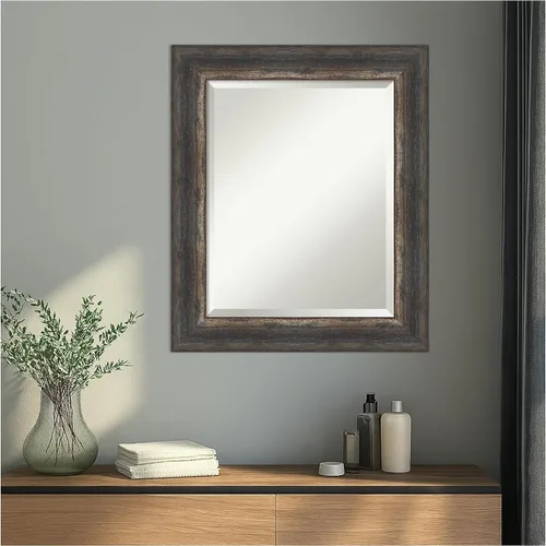 Vista 8 de Amanti Art Brown Wall Mirror 25x21 Bark Rustic Char Rectangle Bathroom Mirror for Wall Decor Living Room, Small Rustic Farmhouse Frame, Hangs