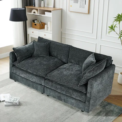Vista 51 de Setawix Sofá Profundo de 3 Plazas con Otomana, Sofás de Nube en Forma de L de 112.2" para Sala de Estar, Sofá de Nube de Chenilla con Asiento Café