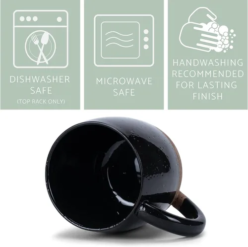 Vista 5 de Elanze Designs Speckled Raw Bottom - Tazas de cerámica de 17 onzas, paquete de 4, color negro