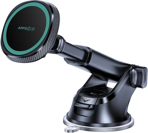 Vista 9 de APPS2Car Soporte magnético para teléfono MagSafe para iPhone, soporte magnético para salpicadero de parabrisas con brazo telescópico y ventosa
