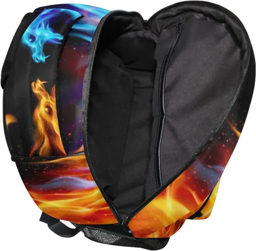 Vista 5 de Miaoquhe Mochila escolar con diseño de dragón de hielo azul y fuego, resistente al agua, para niños, escuela, al aire libre, viajes, Fuego dorado