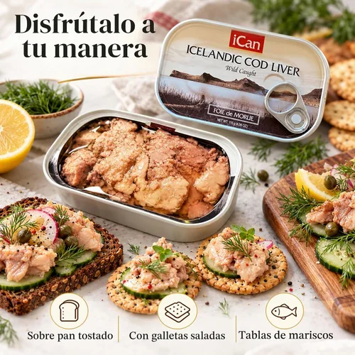 Vista 7 de Ican Hígado de bacalao salvaje islandés en aceite propio, 4.06 onzas