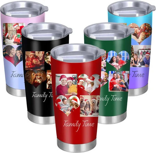 Vista 8 de Vasos personalizados con tapas y pajitas de 20 onzas, taza de café de acero inoxidable con foto personalizada con nombre, texto, taza de café