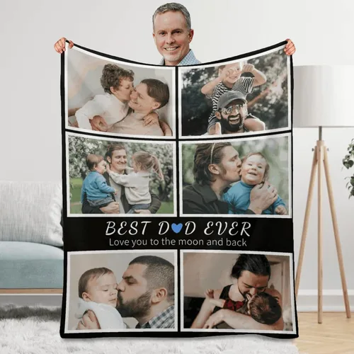 Vista 13 de Manta personalizada para el mejor papá, regalos personalizados para hombres, mantas personalizadas con fotos, texto para papá, marido, familia