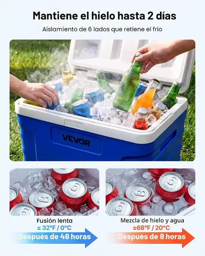 Vista 2 de VEVOR Enfriador portátil, enfriador duro con retención de hielo, asas y correa de alta resistencia, material rígido ligero, aislado, portátil