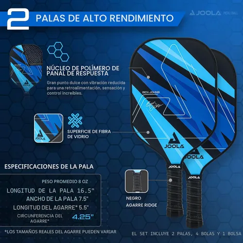 Vista 4 de JOOLA Pickleball Paddles Set of 2 – Multiple Colors - Reinforced Fiberglass Surface – Lightweight, Durable, Beginner-Friendly Racket Design – Set