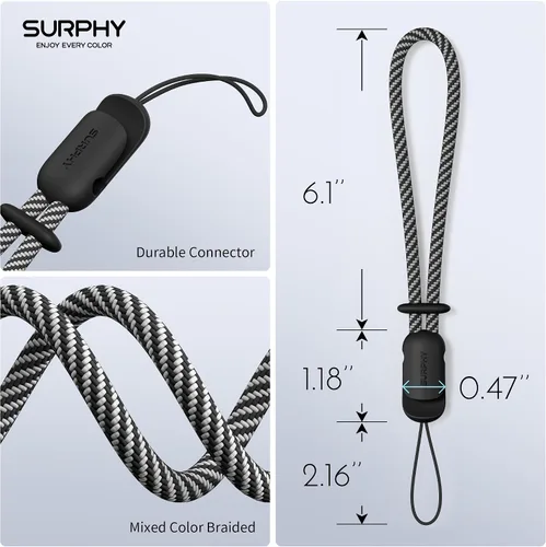 Vista 6 de SURPHY Paquete de 2 cordones de teléfono para funda de teléfono celular, correa de muñeca de teléfono para funda, correa de teléfono celular
