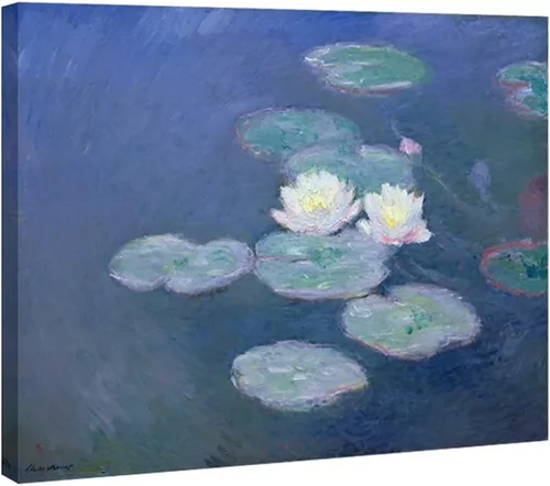 Vista 11 de Wieco Art Lienzos de nenúfares - Arte de pared de Claude Monet famosas pinturas al óleo florales de reproducción estirada y enmarcada con imágenes