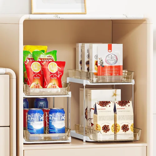 Vista 5 de Delamu Organizadores y Almacenamiento Multiusos de 2 Niveles para Debajo del Fregadero del Baño, Organización Apilable de Despensa de Cocina