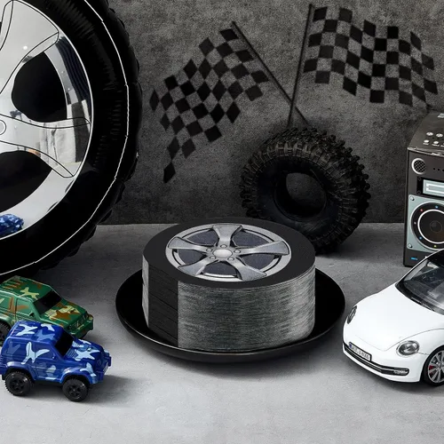 Vista 7 de Henoyso - 100 servilletas para neumáticos de automóvil de 6 pulgadas, servilletas de fiesta de cumpleaños de coches de carreras, suministros