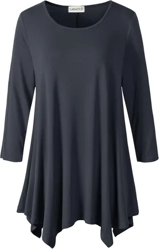 Vista 16 de LARACE - Camisa de talla extragrande para mujer, camisa tipo túnica con manga 3/4, ajuste holgado, ropa básica para mujer 2-negro_cuadros
