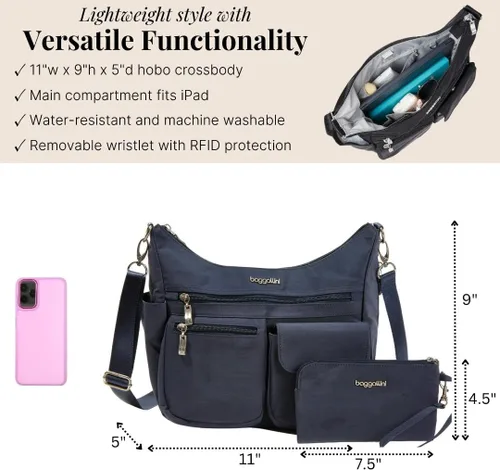 Vista 87 de Baggallini Modern Everywhere Crossbody Women 11x9x4.5 RFID Hobo Bag
