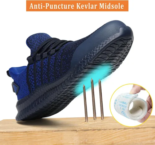 Vista 3 de Zapatos de punta de acero para hombres y mujeres, cómodos, ligeros, zapatos de seguridad para el trabajo, a prueba de pinchazos, antideslizantes