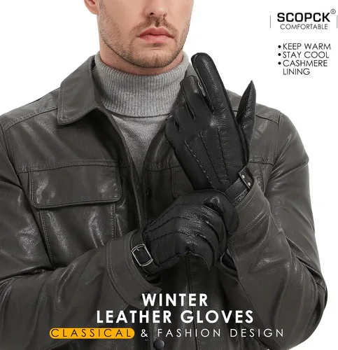 Vista 2 de Guantes de piel de oveja genuina para hombres, guantes de invierno cálidos para pantalla táctil, para conducir, motocicleta, guantes forrados