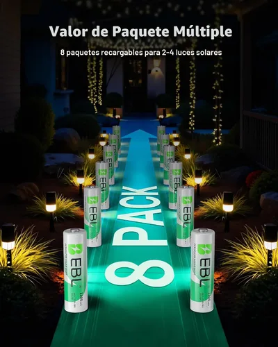 Vista 3 de EBL Baterías recargables AA, 1.2 V 1100 mAh de alta capacidad AA para luces solares de jardín (paquete de 8)