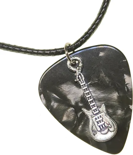 Vista 6 de Collar de púa de guitarra eléctrica y cadena de cordón de cuero vegano