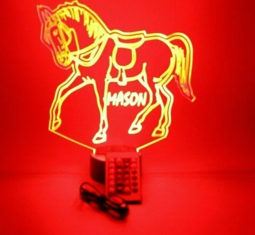 Vista 8 de MIRROR MANIA Lámpara LED de luz LED con nombre personalizado, luz nocturna grabada para caballos corriendo, jinete, semental, lámpara de mesa – It's