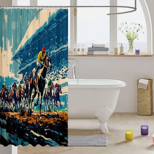 Vista 3 de Castle Fairy Watercolr - Cortina de ducha de tela de carreras de caballos, cortinas de ducha de juego de caballos para baño, cortina de ducha