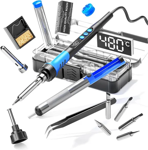 Vista 7 de Kit de soldador, pistola de soldadura digital LCD de 90W 110V, herramienta de kit de soldador de 12 en 1, temperatura ajustable de 180-480°C, 5