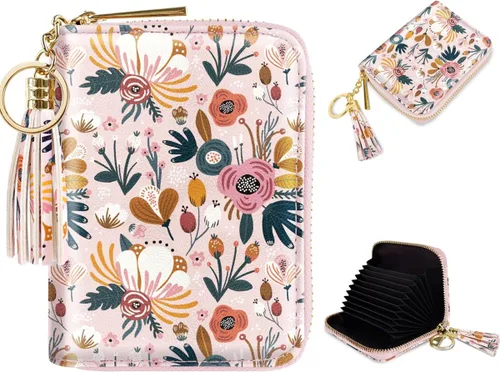 Vista 15 de Coco Rossi Tarjetero de crédito para mujer, cartera pequeña, funda RFID Un brillo azul y verde