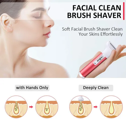Vista 6 de Maquinilla de afeitar eléctrica 5 en 1 para mujeres, eliminación de vello corporal, nariz, afeitadoras faciales, cejas, piernas, axilas, área