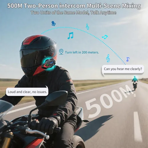 Vista 2 de VCOROS Auriculares para casco de motocicleta, intercomunicador de casco de 2 vías para 2 conductores, para compartir música, resistente al agua