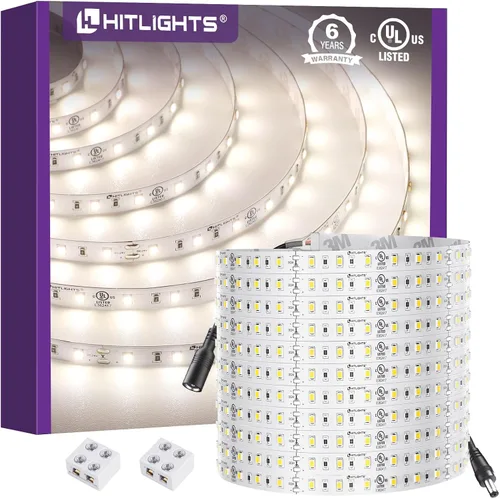 Vista 9 de HitLights Tira de luces LED de 24 V, color blanco cálido, 2700 K, cinta cortable de 26.2 pies, PCB de 3 onzas, certificación UL, 1325 lúmenes/m