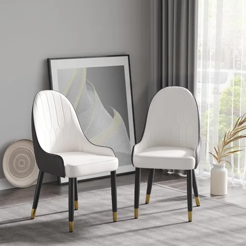 Vista 2 de Juego de 2 cómodas sillas auxiliares de poliuretano, silla de comedor de estilo minimalista moderno, sillas de respaldo de estructura resistente