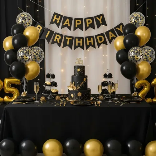 Vista 2 de Globos de helio de látex negro y dorado de 12 pulgadas, globo de confeti negro y dorado para decoración de fiestas, paquete de 50