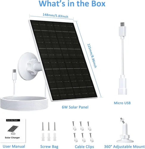 Vista 7 de FUTUREZEN Panel solar para cámara de seguridad, cargador solar micro USB y USB-C de 6 W compatible con cámaras de batería recargable de 5 V