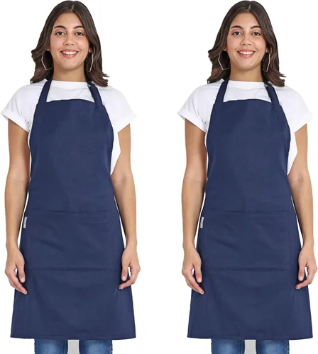Vista 8 de Delantal de chef, delantal de cocina de algodón reciclado con un cuello ajustable con lazos largos, para cocinar, hornear