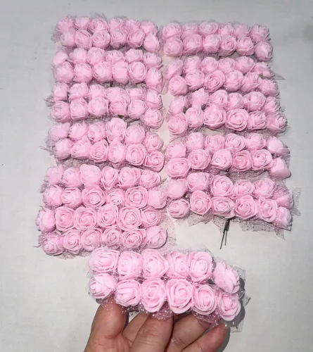 Vista 10 de 144pcs 12 colores mini flores artificiales rosas cabezas y tallo suave
