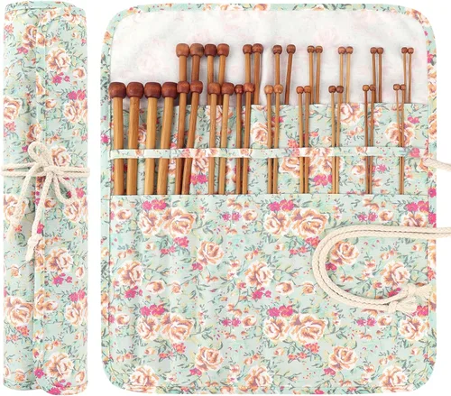 Vista 8 de Aeelike Juego de 18 pares de agujas de tejer de bambú, agujas de tejer de madera de 10 pulgadas de un solo punto con bolsa enrollable, juego