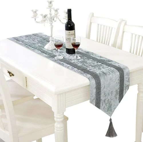 Vista 12 de Jiino Camino de mesa de 13x72 pulgadas, negro, con lentejuelas y strass, para decoración de mesa de comedor, 33x180cm