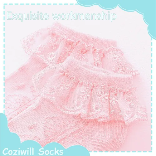 Vista 6 de Calcetines de encaje para bebé niña recién nacida, calcetines con volantes lindos vestidos de princesa para bebés 0-33-66-1212-24 meses, paquete