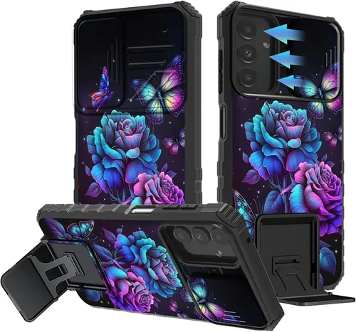 Vista 119 de Funda para Samsung Galaxy A13 5G/4G/A04S, Galaxy A13 5G con cubierta de cámara deslizante, funda de doble capa integrada con función atril