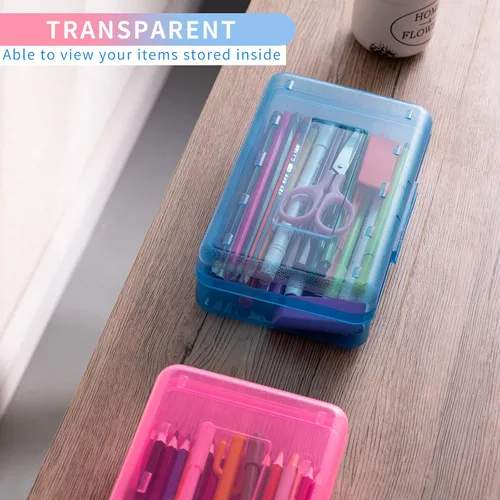 Vista 6 de Sooez Paquete de 3 estuches para lápices, caja de lápices dura grande a granel, caja de lápices transparente, organizador de rotuladores, contenedor